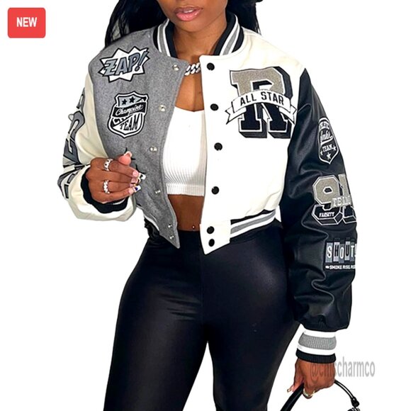 Jackets & Blazers - Varsity Jacket Lightweight Polyester Button Down Outerwear Street Style Chic